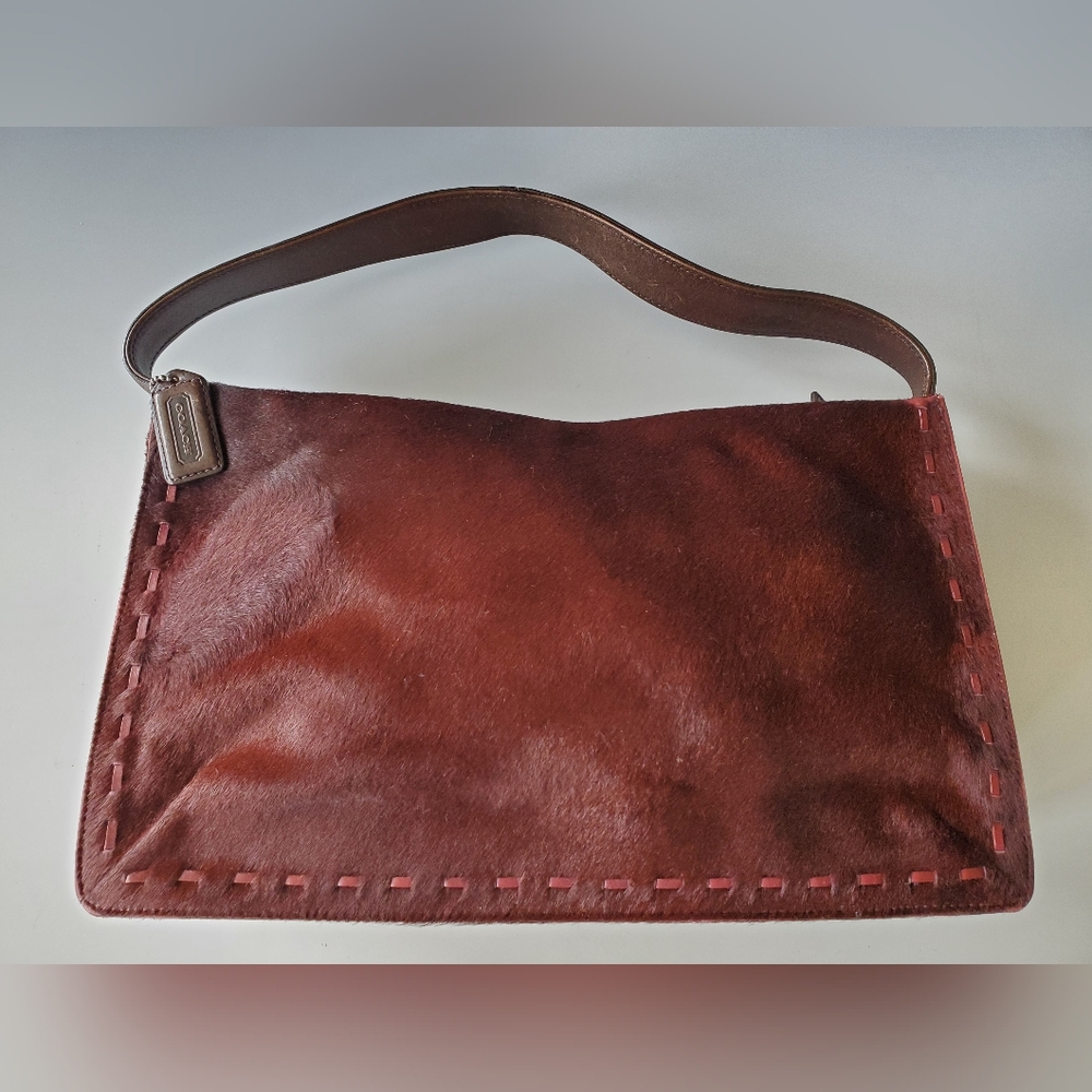 COACH Limited Edition Aubergine Leather Trim Calf Hair Shoulder Handbag!